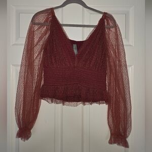 Moving Sale! { Anthropologie Rust Colored Peplum Lace Top Size M